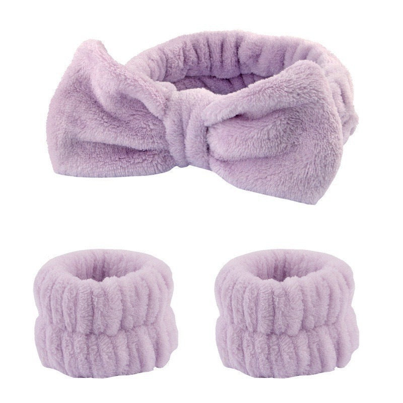 Wash face headband waterproof wrist strap set butterfly bow simple headband wrist 3-piece set