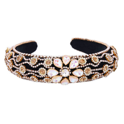 Claw inlaid colored glass diamond flower full diamond wide edge sponge head hoop