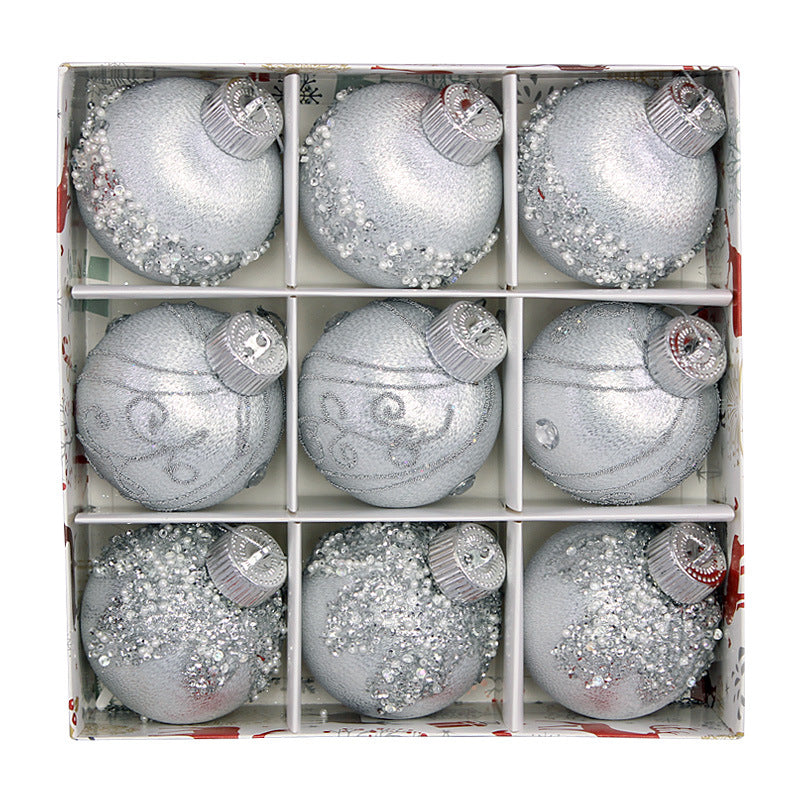 Christmas balls, silk balls, winding balls, painted balls, 8cm, 9pcs, boxed Christmas decorations