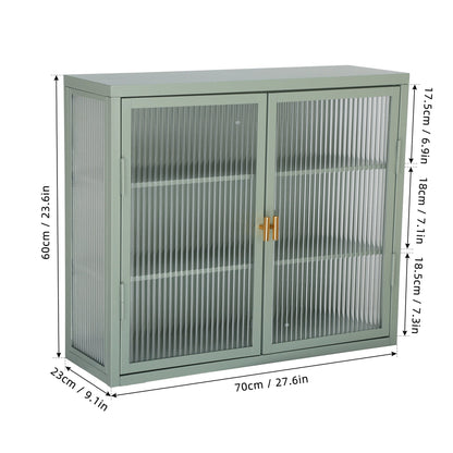 Retro Style Haze Double Glass Door Wall Cabinet With Detachable Shelves for Office Dining Room Living Room Kitchen