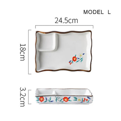 Dumpling plate sushi plate round square plate with soy sauce and vinegar partitioned snack plate ceramic plate for home use
