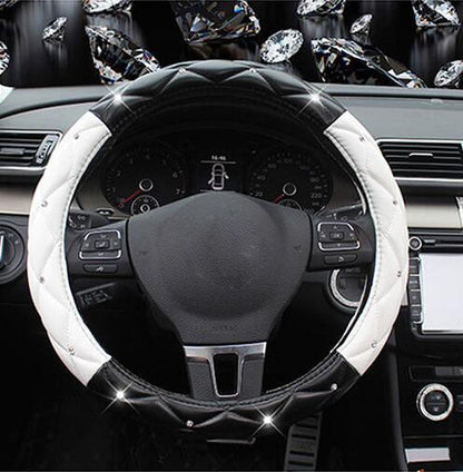 Leather Steering Wheel Covers Crystal Studded Rhinestone Car Steering-Wheel Cover Cases Pink Car Interior Accessories For Girls