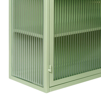 27.56"Glass Doors Modern Two-door Wall Cabinet with Featuring Three-tier Storage Mint Green