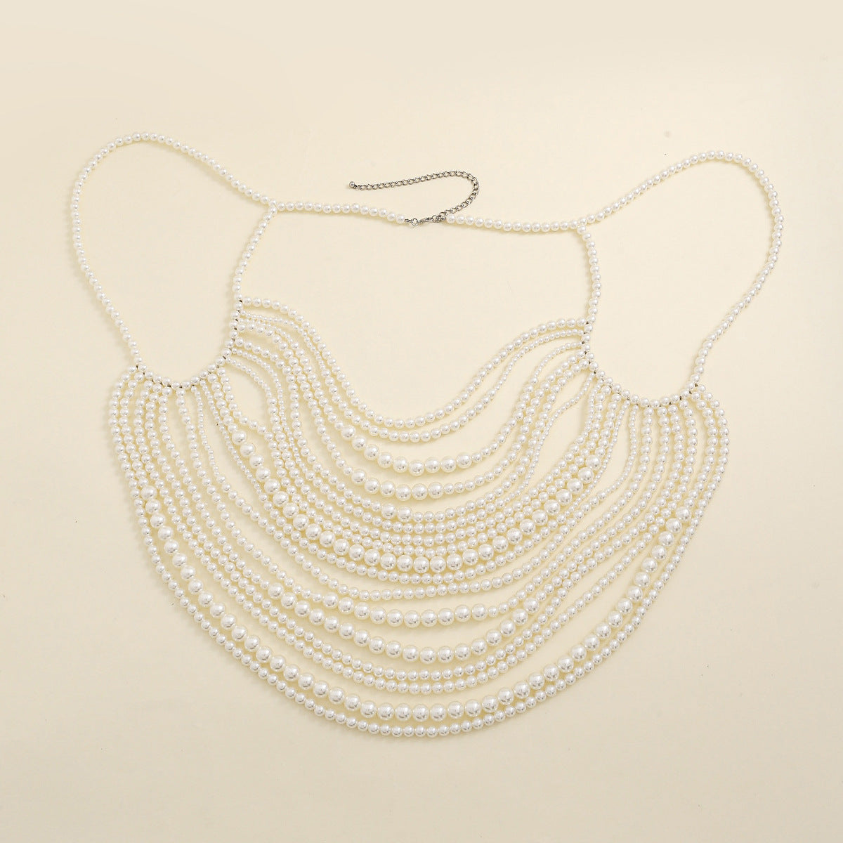 Multi layer imitation pearl black chain woven pearl layered body chain