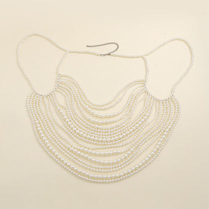 Multi layer imitation pearl black chain woven pearl layered body chain