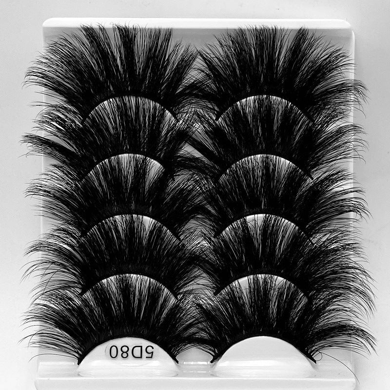 5D 25mm 5 Pairs Mink Eyelashes Multi-Layer Lengthening Thick Thickened False Eyelashes