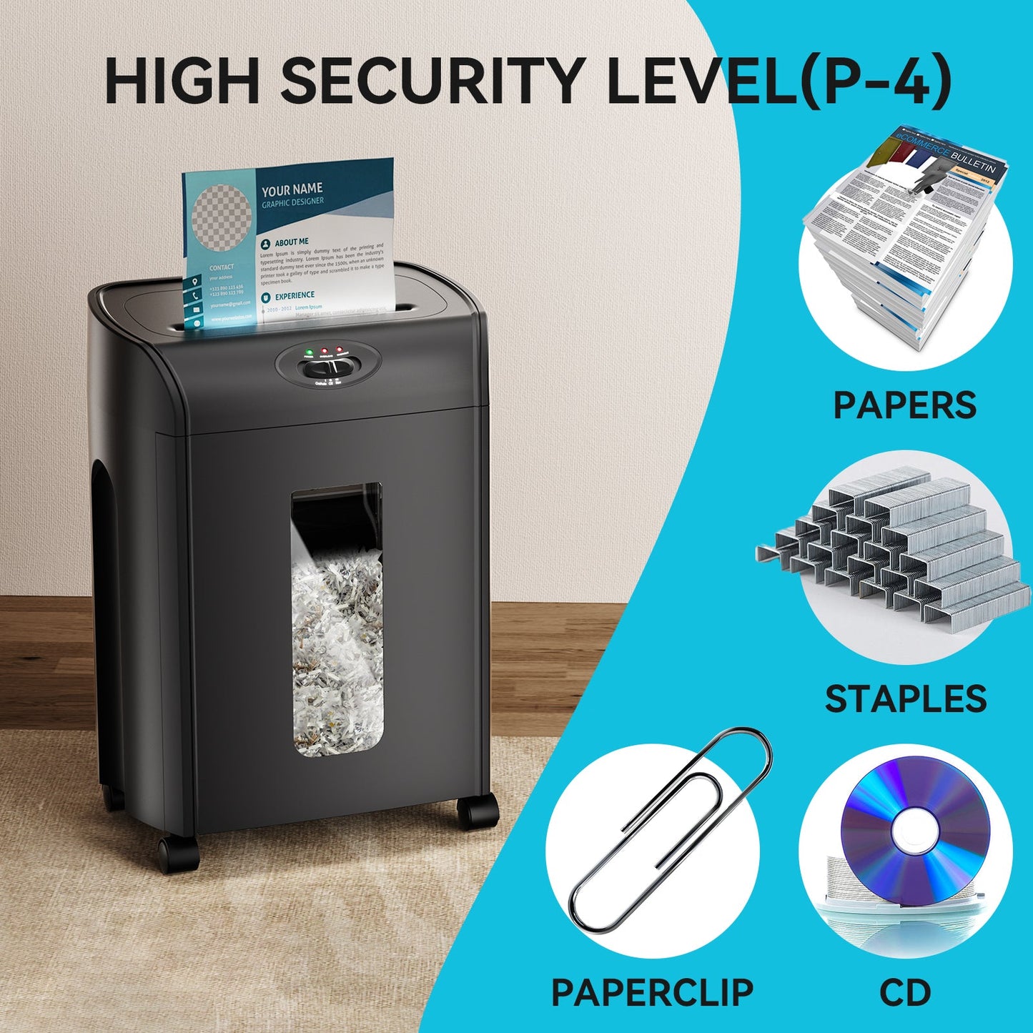Paper Shredder Cross Cut 15 Sheets Heavy Duty Low Noise Large Capacity Paper Cutter