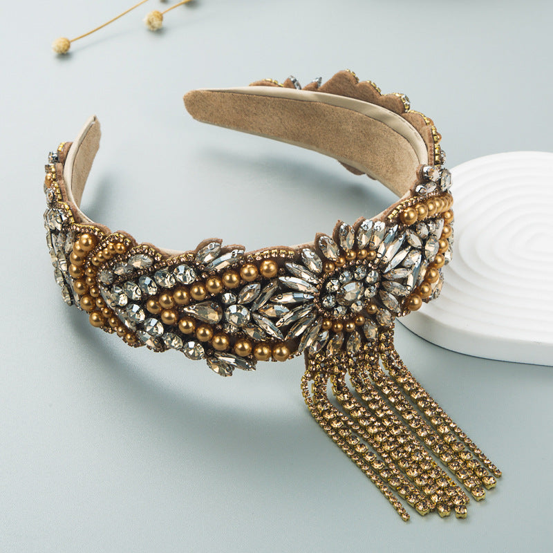 Hair Hoop Fashion French Palace Style Pearl Tassel Bangs Hair Cave High Quality Temperament All-Match Hair Hoop Hair Accessories