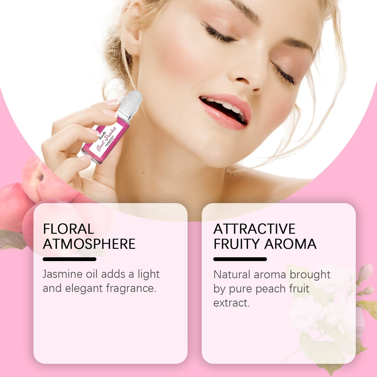 Peach Pink Ball Perfume, Small Fresh Roller Perfume Fresh Light Fruit Peach Ball Perfume