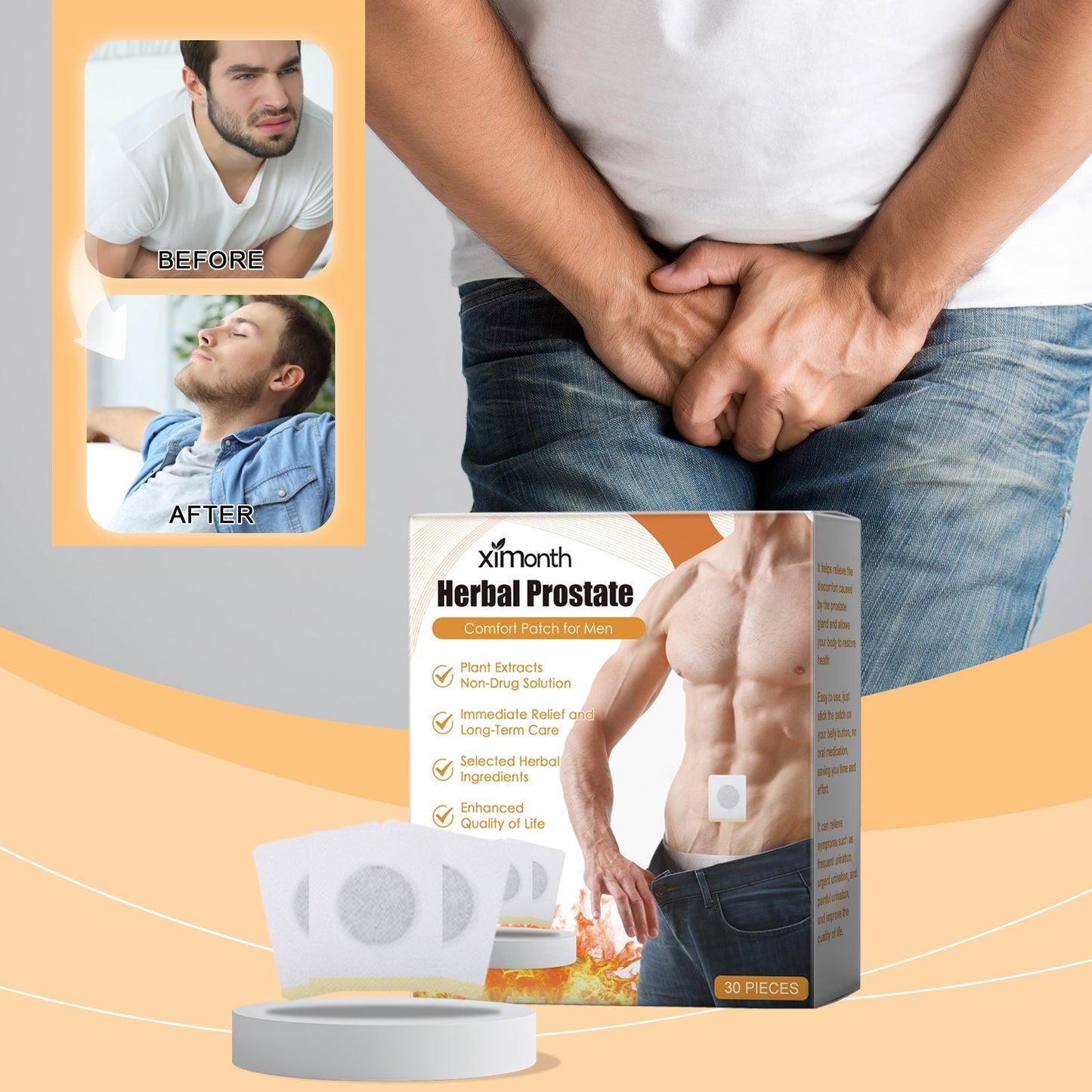 Herbal Prostate Comfort Patch For Men, Prostate Care Patch Soothes Men's Pelvic Area Discomfort And Improves Health And Comfort