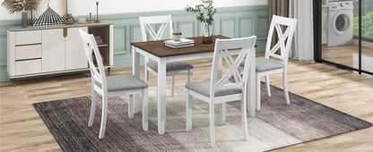 TOPMAX Rustic Minimalist Wood 5-Piece Dining Table Set with 4 X-Back Chairs for Small Places  White