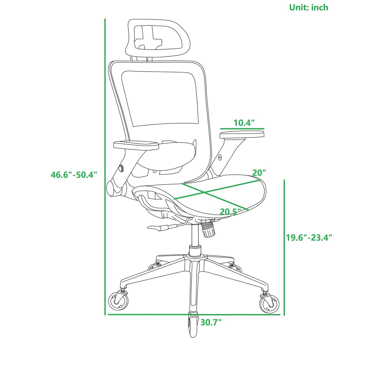 GREY Ergonomic Mesh Office Chair High Back - Adjustable Headrest with Flip-Up Arms