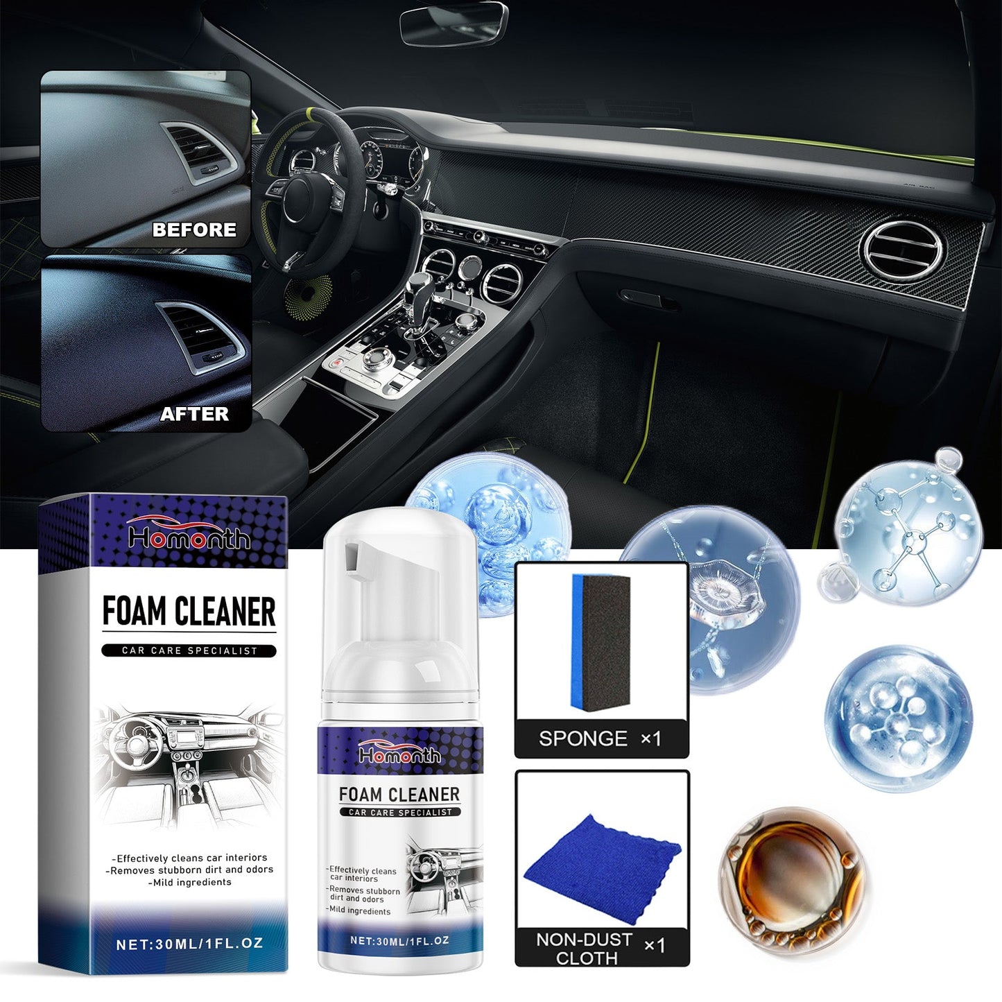 Car Interior Cleaner, Car Interior Seat Cleaning And Maintenance Brightening Decontamination Refurbishing Agent