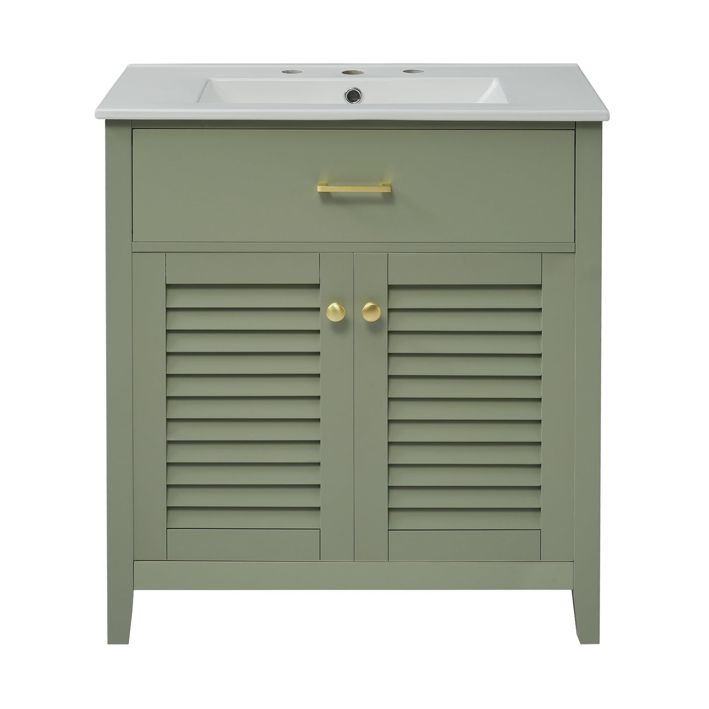 30-Inch Bathroom Vanity with Ceramic Sink Combination, Ample Storage - Features 1 Pullout and Multifunctional Shelf Dividers