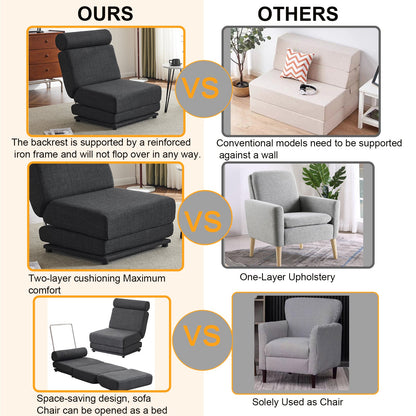 Single Sofa Chair Foldable Single Sofa Bed with Pillow,Portable Foldable Sofa Bed,Leisure Sofa Chair,Easy to Store, Dark Grey
