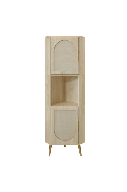 Corner cabinet ,Rattan door,Freestanding Corner Tables For Small Spaces, Corner Shelf Stand For Living Room, Kitchen, Bathroom