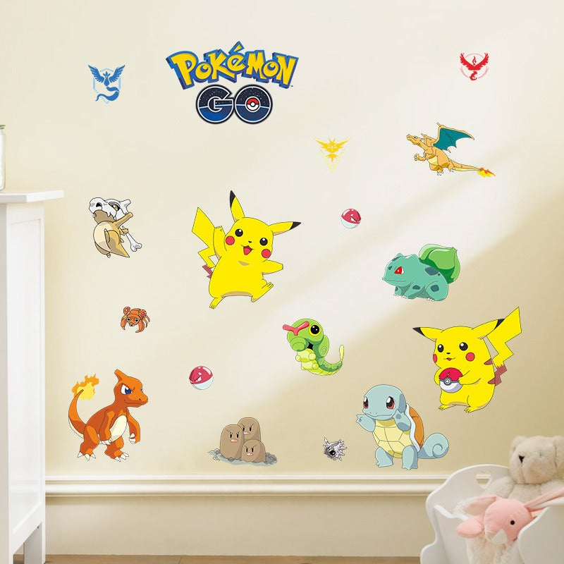 New 3D Pikachu Wall Sticker Pok é mon Wallpaper Self adhesive Cartoon Graffiti Anime Poster Children's Room PVC