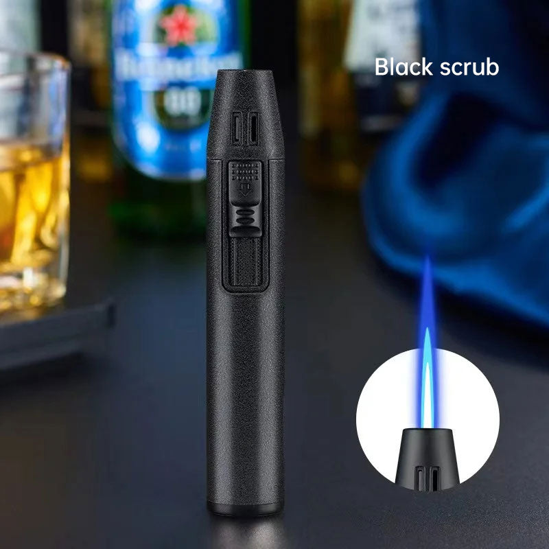 Pen Metal Lighter Mini Spray Gun Inflatable Windproof Butane Gas Lighter Adjustable Straight Shot Blue Flame Cigarette Tools