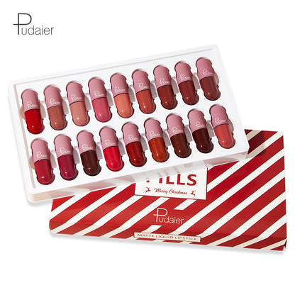 Pudaier 18 Color Mini Capsule Lip Glaze Velvet Fog Color Non-Stick Cup Smooth Matte