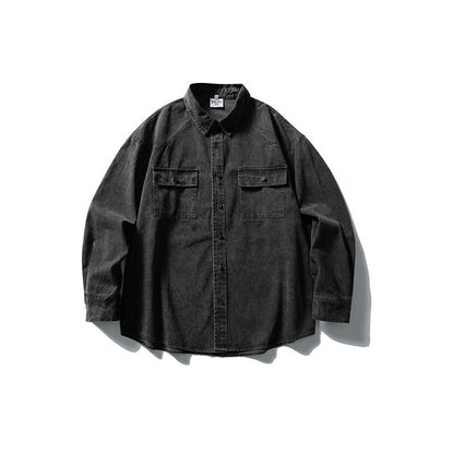 Used washed casual loose long sleeved shirt jacket men's workwear shirt