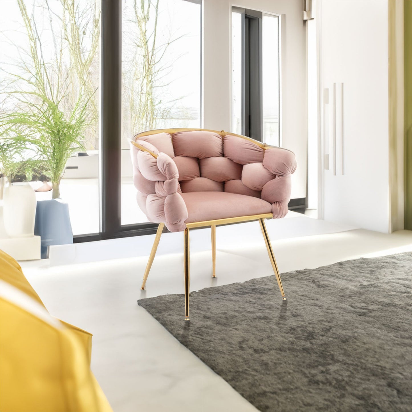 Luxury modern simple leisure velvet single sofa chair bedroom stool manicure table back chair pink set of 2