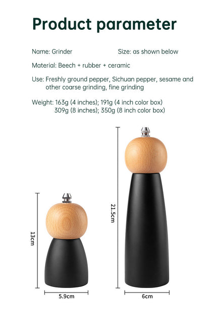 Kitchen Adjustable Coarseness Wood Pepper Grinder Mill Wooden Manual Sea Ceramic Grinding Mechanism Salt Mill