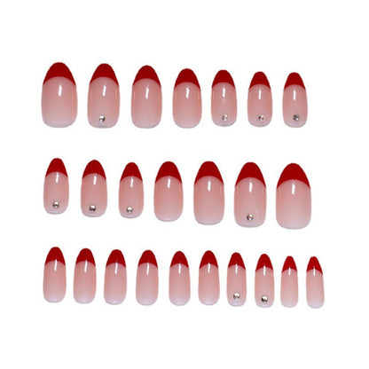 European and American style red French manicure, simple and atmospheric, removable finished wearable nails, fake nail pieces