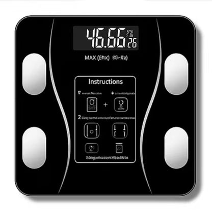 Bluetooth smart scale with app, full-body analysis, iOS/Android, 180kg, high-precision for fitness.