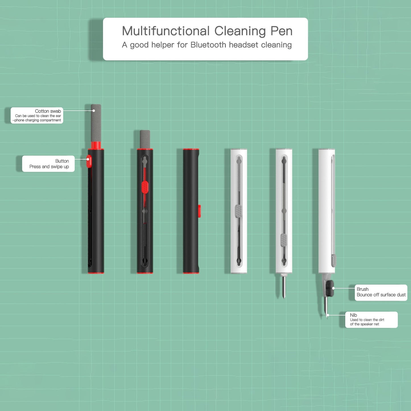 Multifunctional Bluetooth Headset Cleaning Pen Headset Charging Chamber Brush Dust Remover