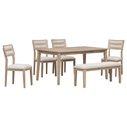 TREXM Classic and Traditional Style 6 - Piece Dining Set, Includes Dining Table, 4 Upholstered Chairs & Bench (Natural Wood Wash）