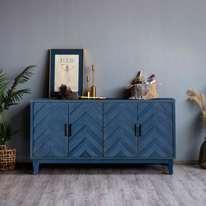 Stronger Vintage Style Buffet Cabinet Lacquered Accent Storage 4 Door Wooden