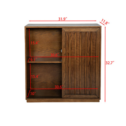Medieval side panel with 2 sliding doors and solid wood decorative strips, storage cabinet