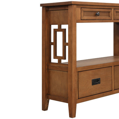 36'' Farmhouse Pine Wood Console Table Entry Sofa Table with 4 Drawers & 1 Storage Shelf (Brown)
