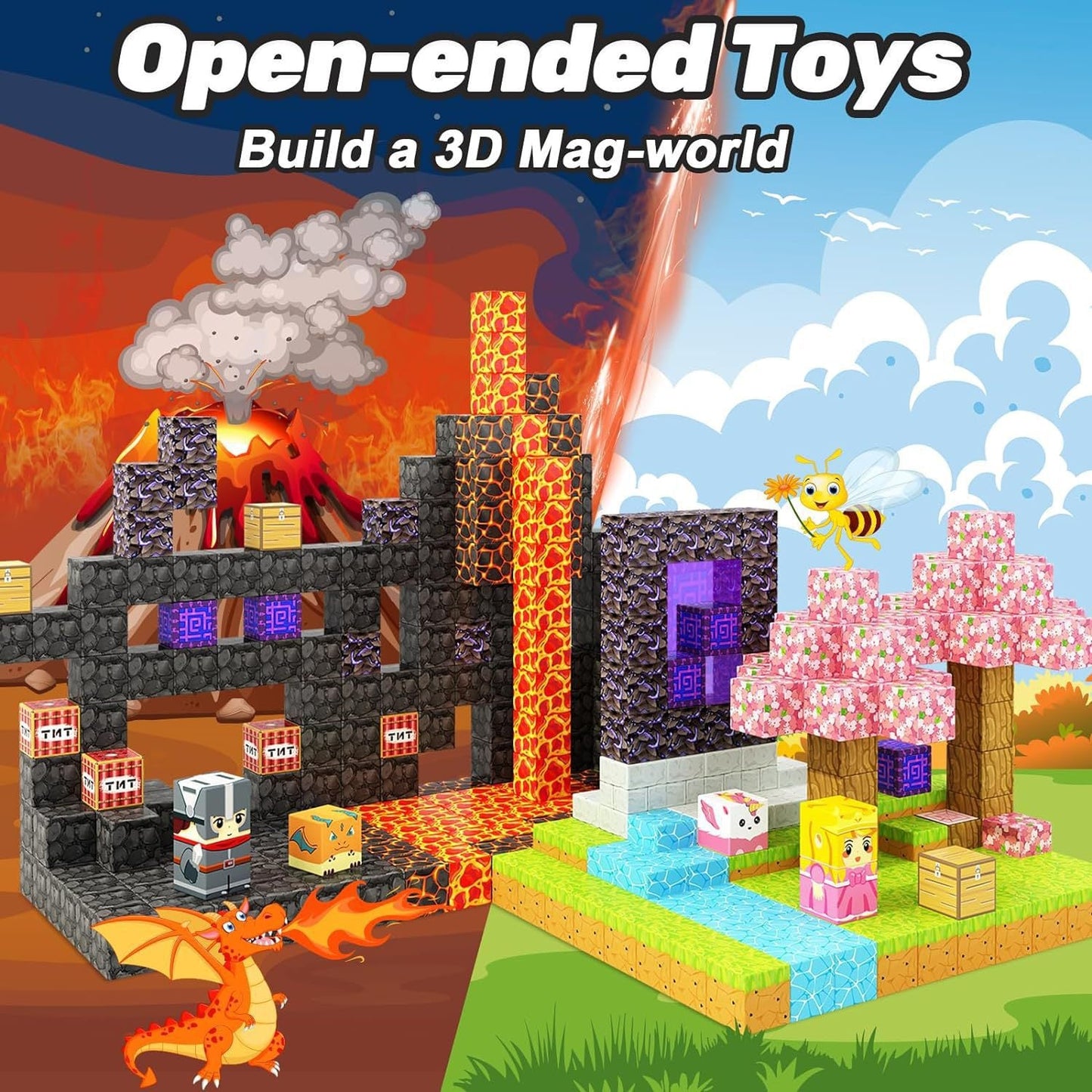 My Building World Magnetic Cube DIY Cherry Blossom Mountain Children's Educational Puzzle Assembly Toy Gift