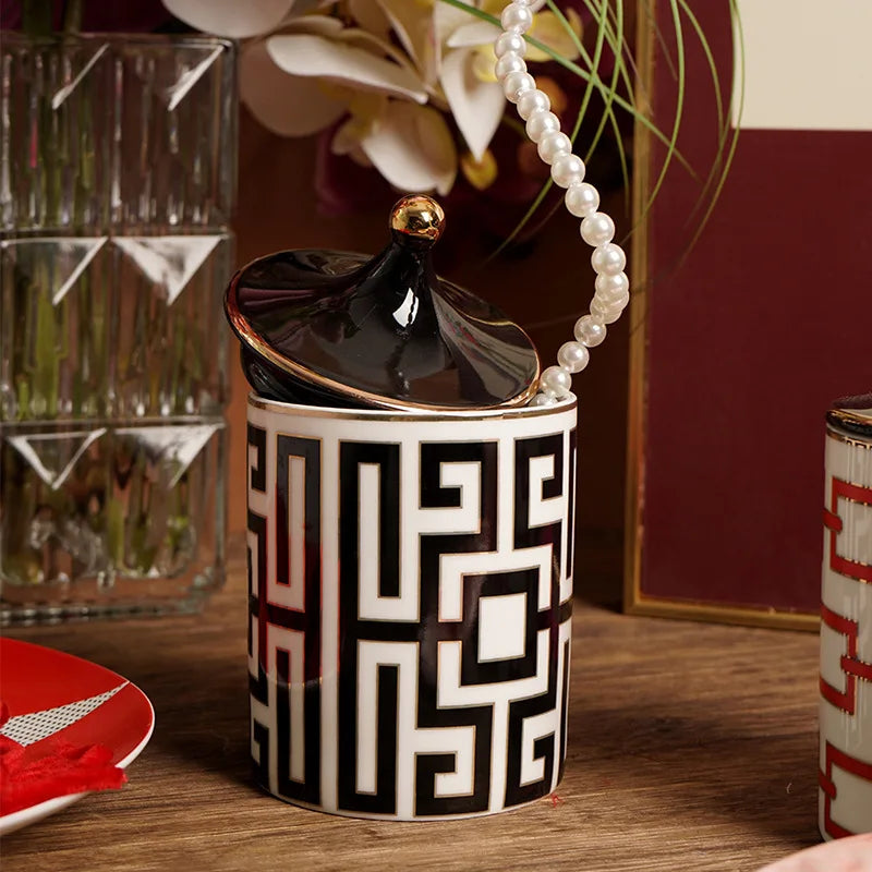Gold Plated Stripe Ceramic Storage Jar Home Scented Candle Bottle Wedding Candy Gift Jar Cosmetic Jewelry Storage Bottle Decor