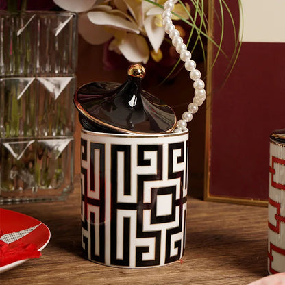 Gold Plated Stripe Ceramic Storage Jar Home Scented Candle Bottle Wedding Candy Gift Jar Cosmetic Jewelry Storage Bottle Decor