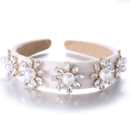 Baroque Large Pearl Flower Set with Colorful Diamonds Fashion Hair Hoop