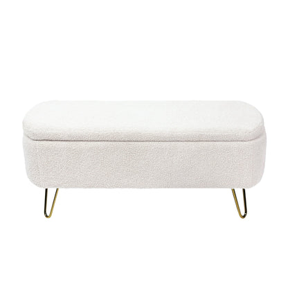 Ivory White Storage Ottoman Bench for End of Bed Gold Legs