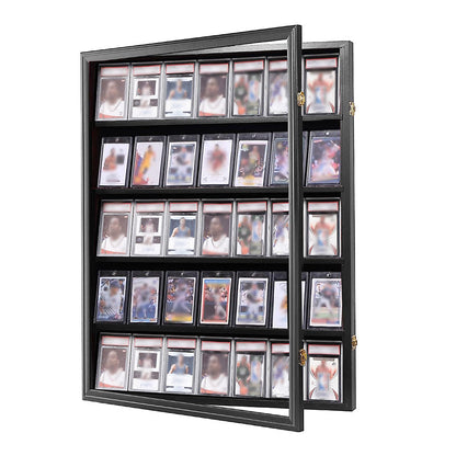 Large Sports Card Display Cases. Wooden, UV - protected acrylic fronts. For football, basketball, hockey cards.