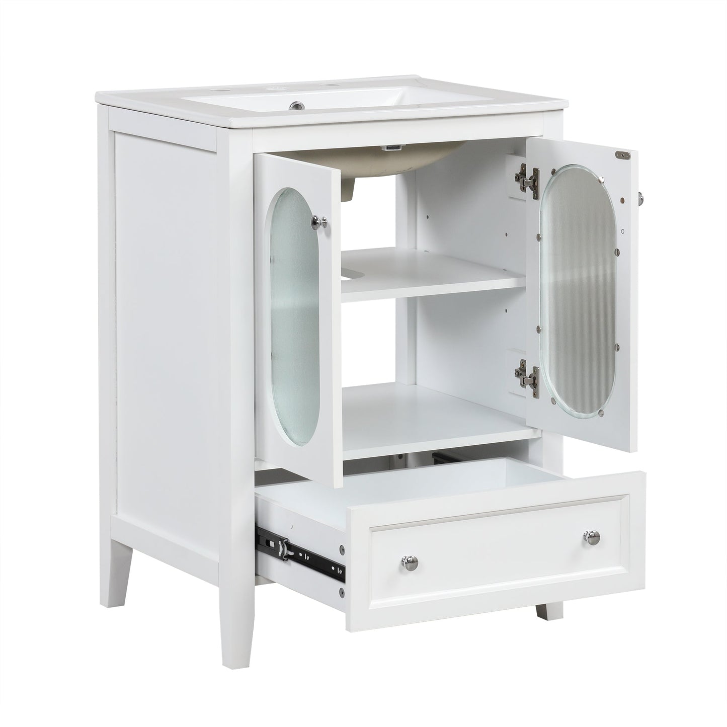 24" Bathroom Vanity with Sink, Bathroom Vanity Cabinet with One Drawer and Doors, Adjustable Shelf, Solid Wood and MDF, White