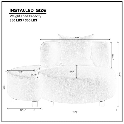 Modern Chair, Single Teddy Fabric Sofa Chair with Ottoman Foot Rest Comfy chair for Living Room Bedroom and Office,Beige