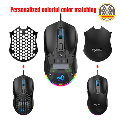 Wired mouse RGB backlight 7200dpi hole gaming mouse interchangeable back cover lightweight