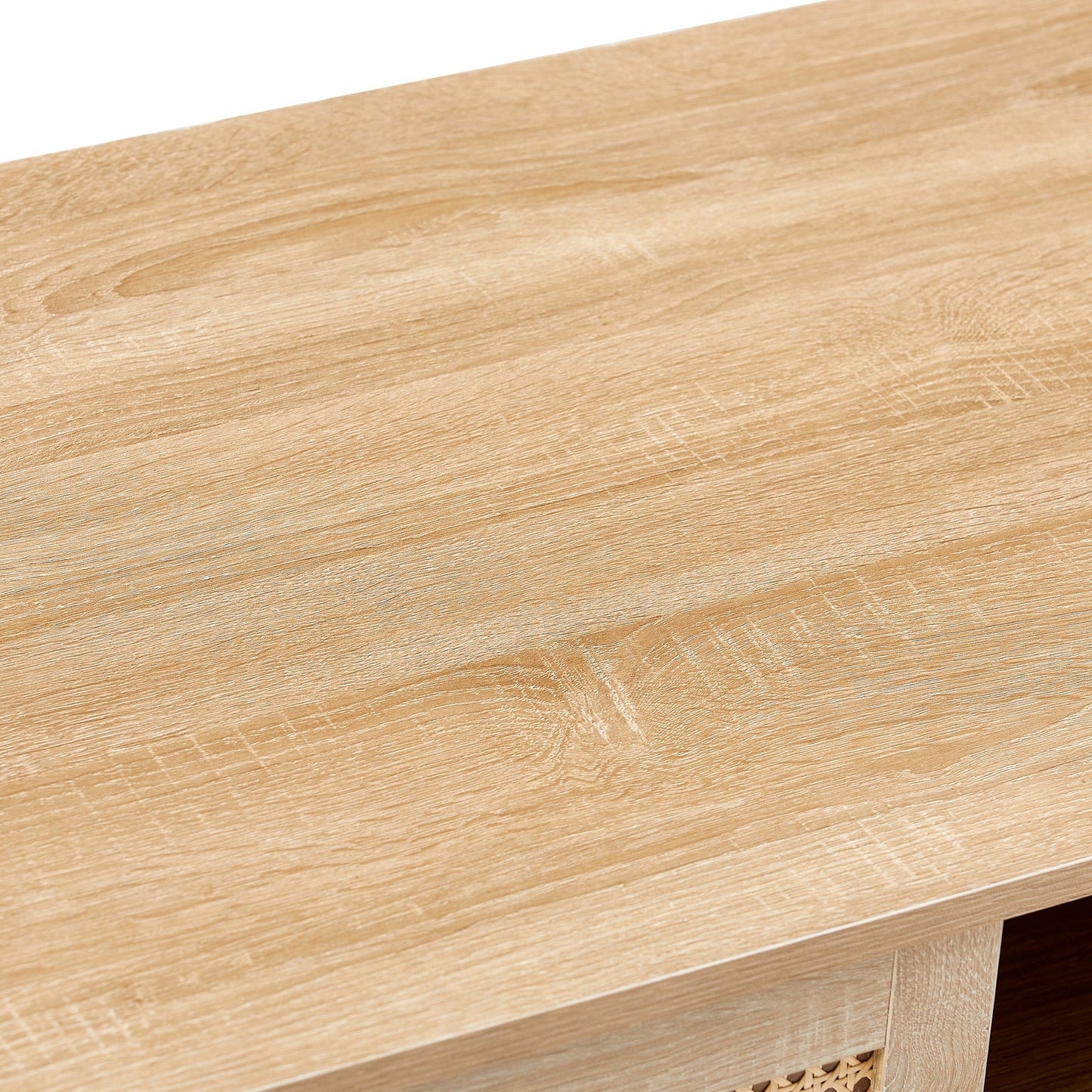 41.34" Rattan Coffee table sliding door for storage solid wood legs Modern table for living room  natural