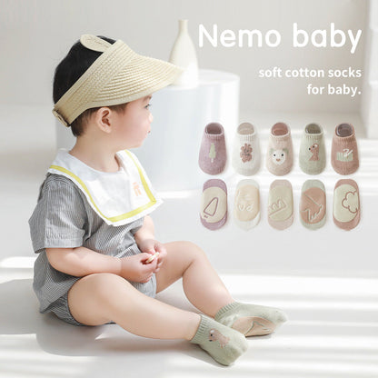 Spring And Summer New Baby Floor Socks Combed Cotton Non-Slip Indoor Cool Children Toddler Socks Cartoon Short Boat Socks