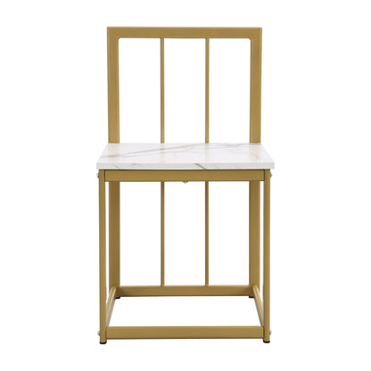 TOPMAX Modern 7-Piece Dining Table Set with Faux Marble Compact 55Inch Kitchen Table Set for 6  Golden+White