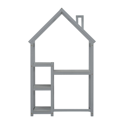 House-shaped Wooden writing Desk,Kids study Table,Bookshelf & Toy Storage,Grey