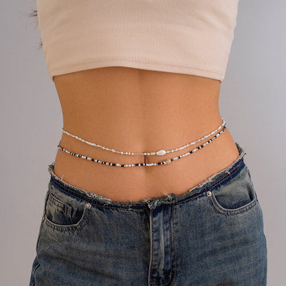 Summer beach rice bead double-layer waist chain waist chain ethnic style elastic bead waist accessory