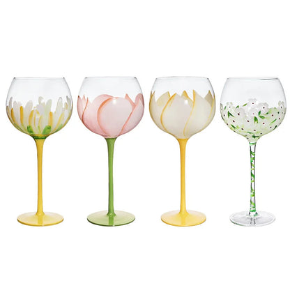 1 Piece Hand Painted Glass Goblet Cup Creative Red Wine Glasses Cup Flower Painted Stemware for Wedding Party Events