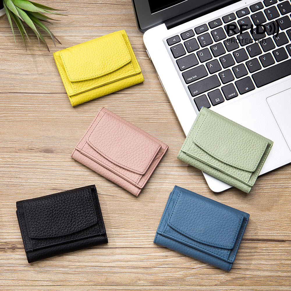 Small wallet women's genuine leather Japanese style fabric RFID coin bag wallet mini wallet short