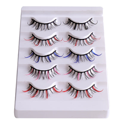 Color false eyelashes 5D multi-layer thick cross mink eyelashes 5 pairs of eyelashes
